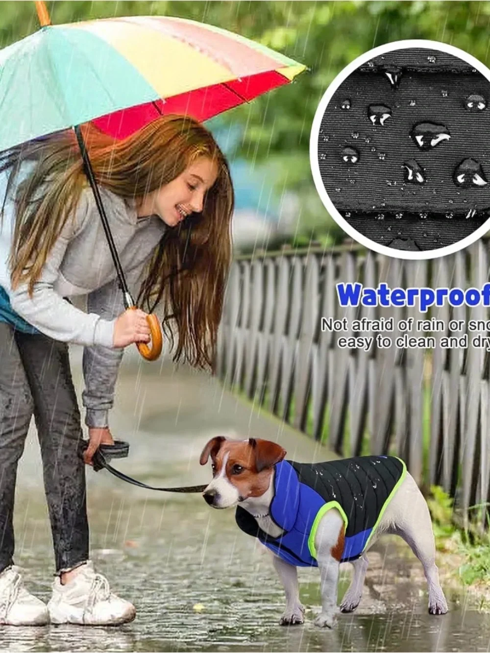 Blue & Black Puffer Dog Coat with Lime Trim